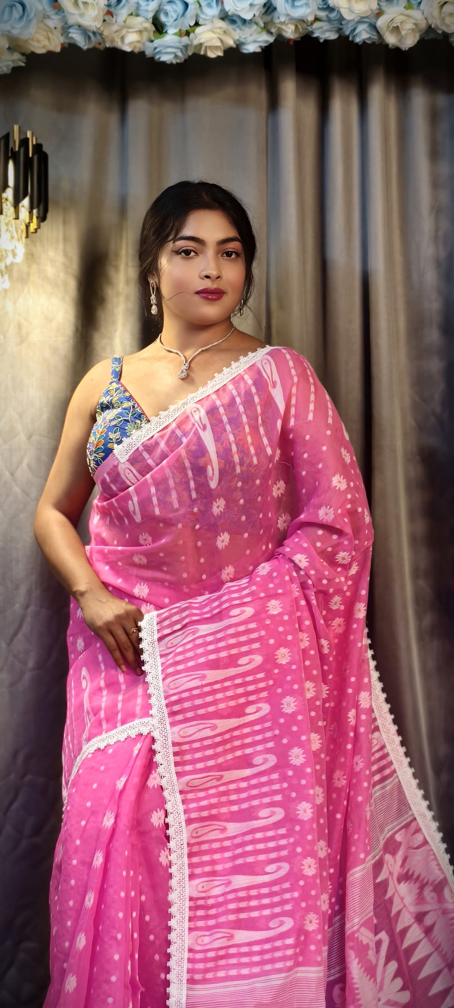 New & Exclusive Korat Dhakai Jamdani Saree – White with Lace Border | Cotton Silk | 5.5m | No Blouse