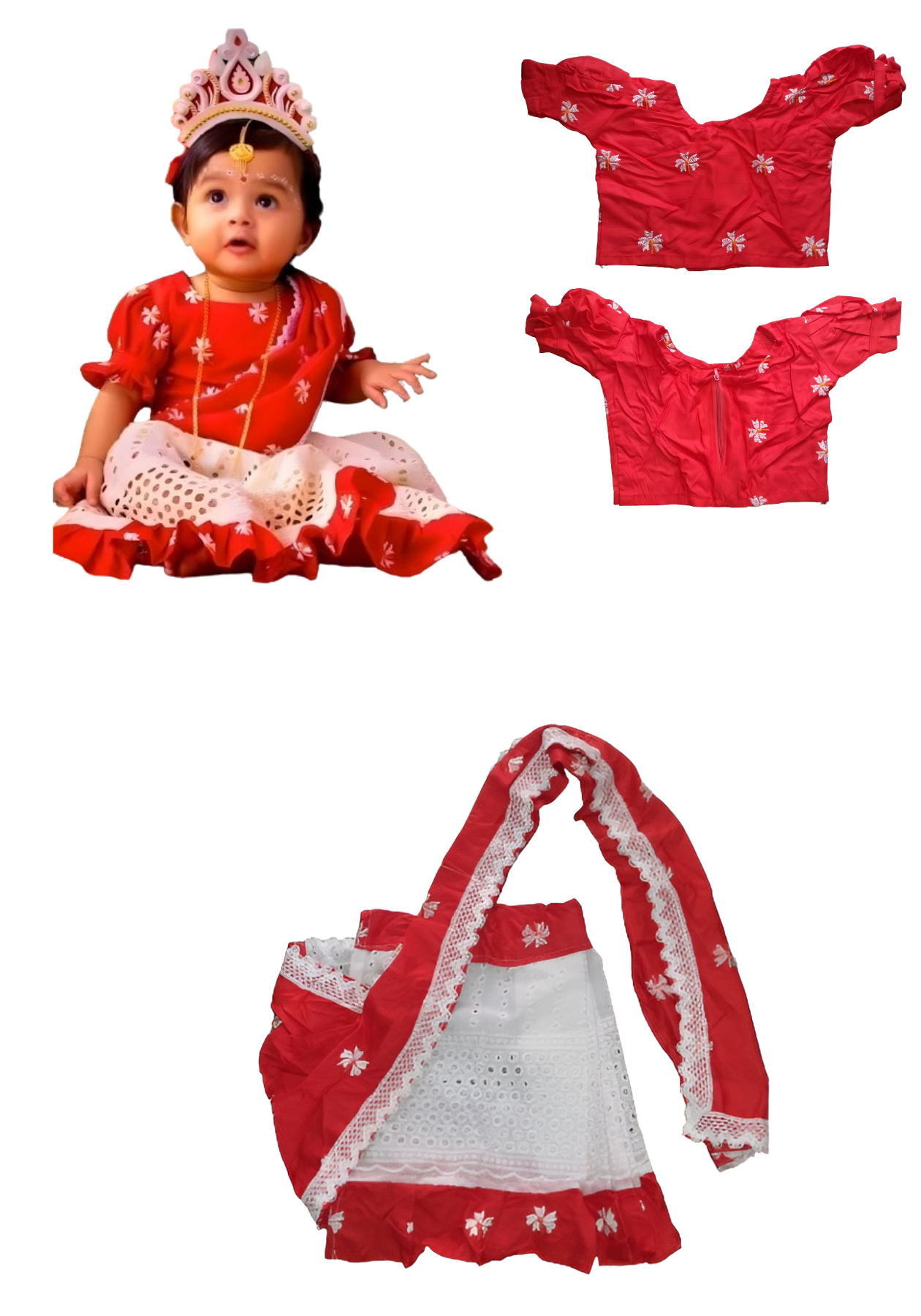 Baby Girls Rich Ceremony Redy to Wear Kids Saree and Blouse Set