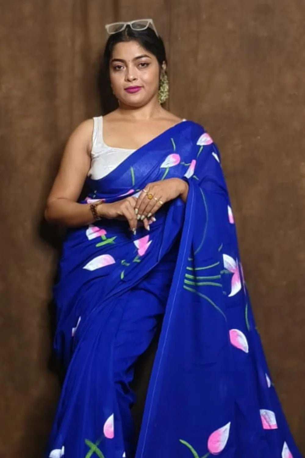 Pure Lotus Hand Printed Khadi Cotton Saree Running Blouse