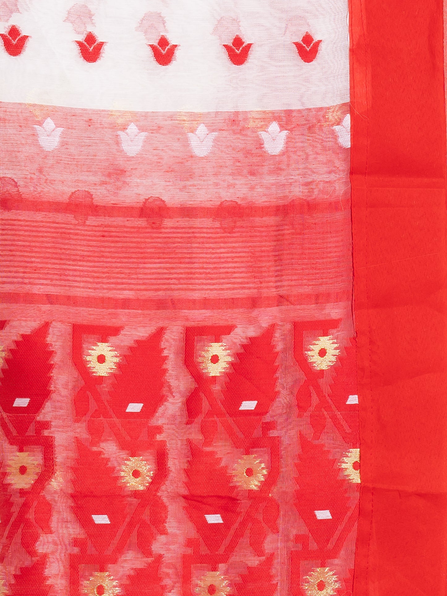 Exclusive Premium Quality Kids Dhakai Jamdani Saree – White & Red