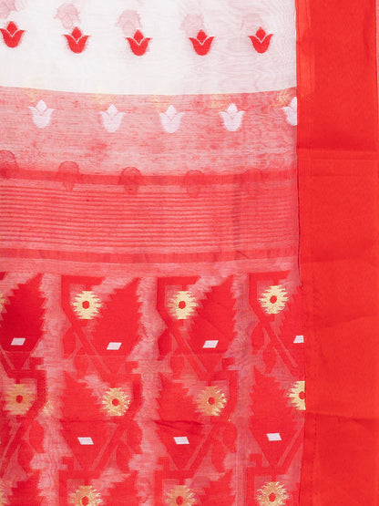 Exclusive Premium Quality Kids Dhakai Jamdani Saree – White & Red