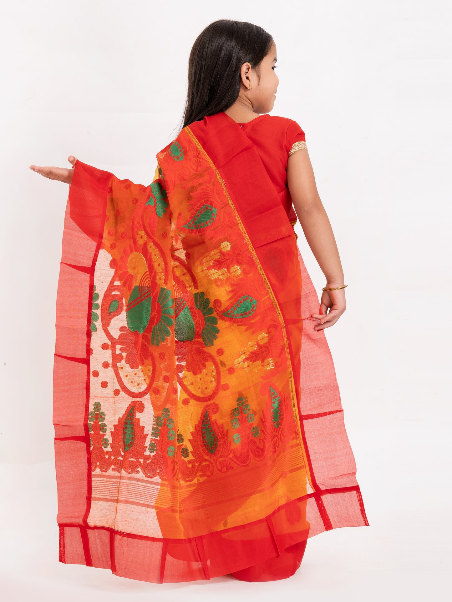 Exclusive Premium Quality Kids Dhakai Jamdani Saree – Yellow & Red