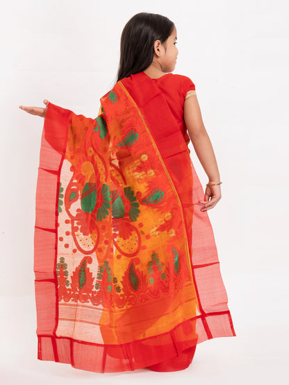 Exclusive Premium Quality Kids Dhakai Jamdani Saree – Yellow & Red