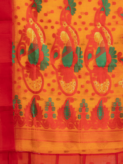 Exclusive Premium Quality Kids Dhakai Jamdani Saree – Yellow & Red