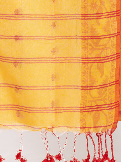 Exclusive Traditional Cotton Saree with Red Border, Floral Print Design Saree, Costume for Girls
