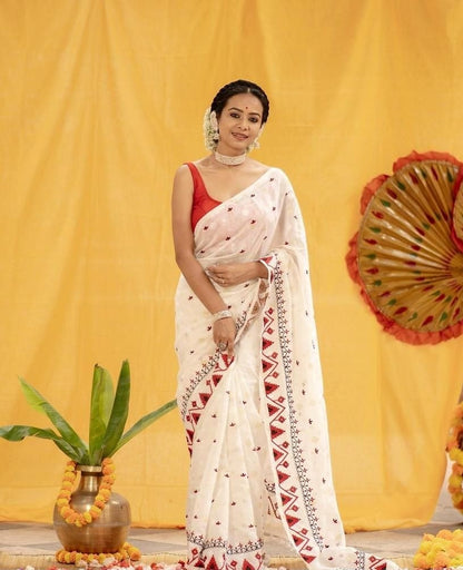 Pure Cotton Embroidery Saree With Contest Blouse Piece
