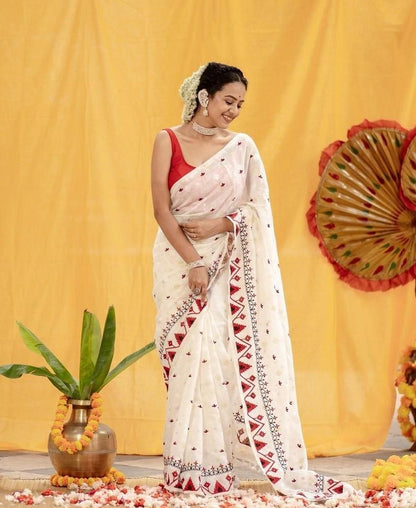 Pure Cotton Embroidery Saree With Contest Blouse Piece