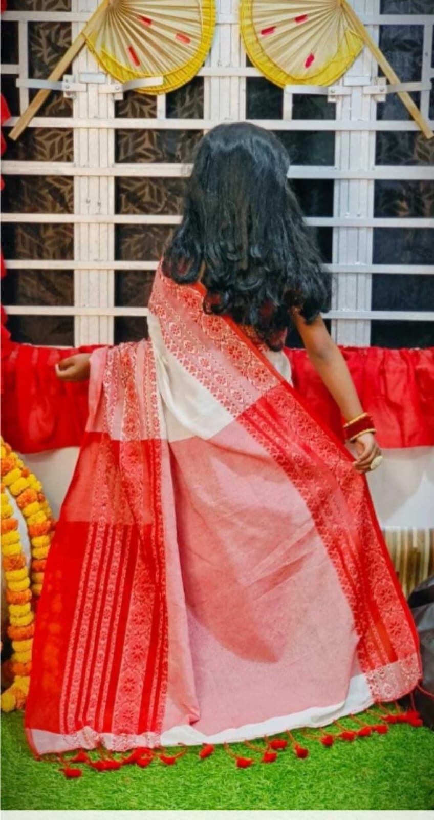 मुलायम बेगमपुरी बच्चों की खादी कॉटन साड़ी तैयार ब्लाउज और पेटीकोट के साथ