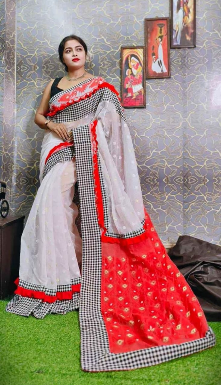 Prodip Jamdani Hand-Stitched Gamcha Work ( Red )