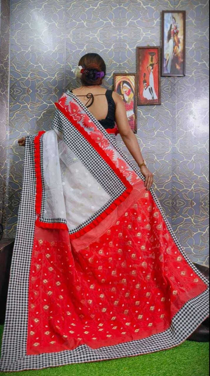 Prodip Jamdani Hand-Stitched Gamcha Work ( Red )