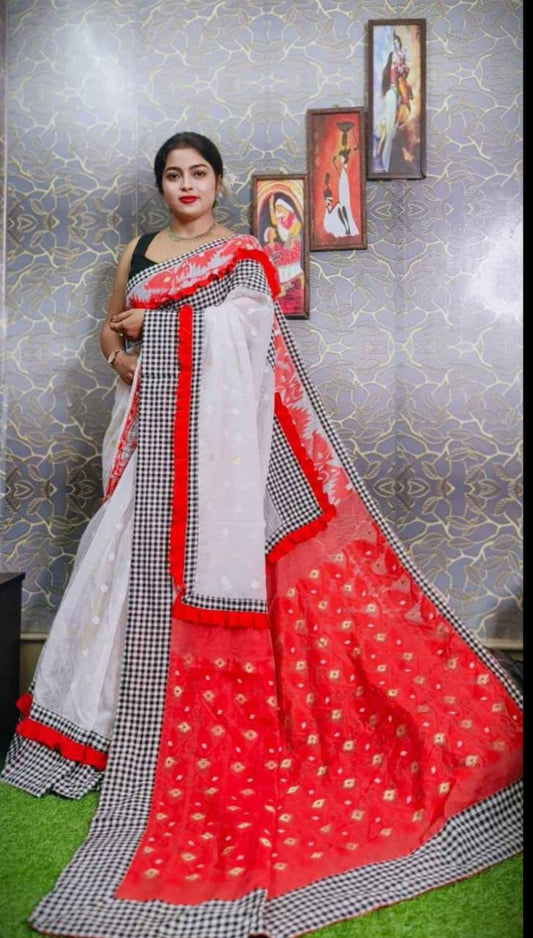 Prodip Jamdani Hand-Stitched Gamcha Work ( Red )