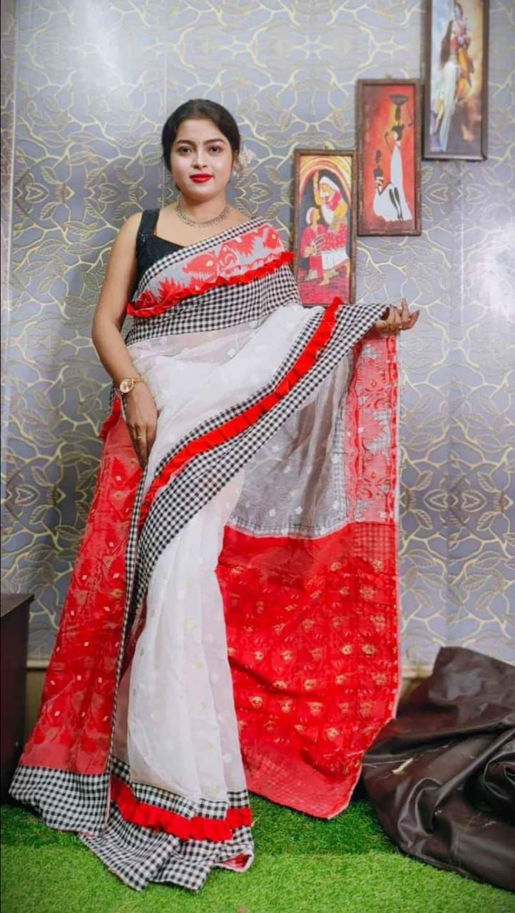 Prodip Jamdani Hand-Stitched Gamcha Work ( Red )