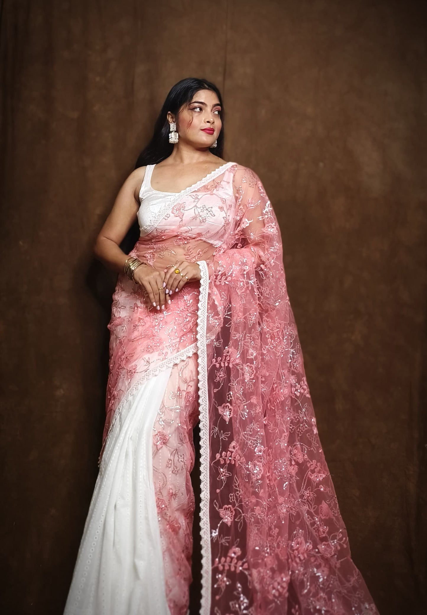 BALIKA TEXTILE Exclusive Half & Half Net Organza Hakoba Saree | Premium Cotton & Organza Fabric | No Blouse