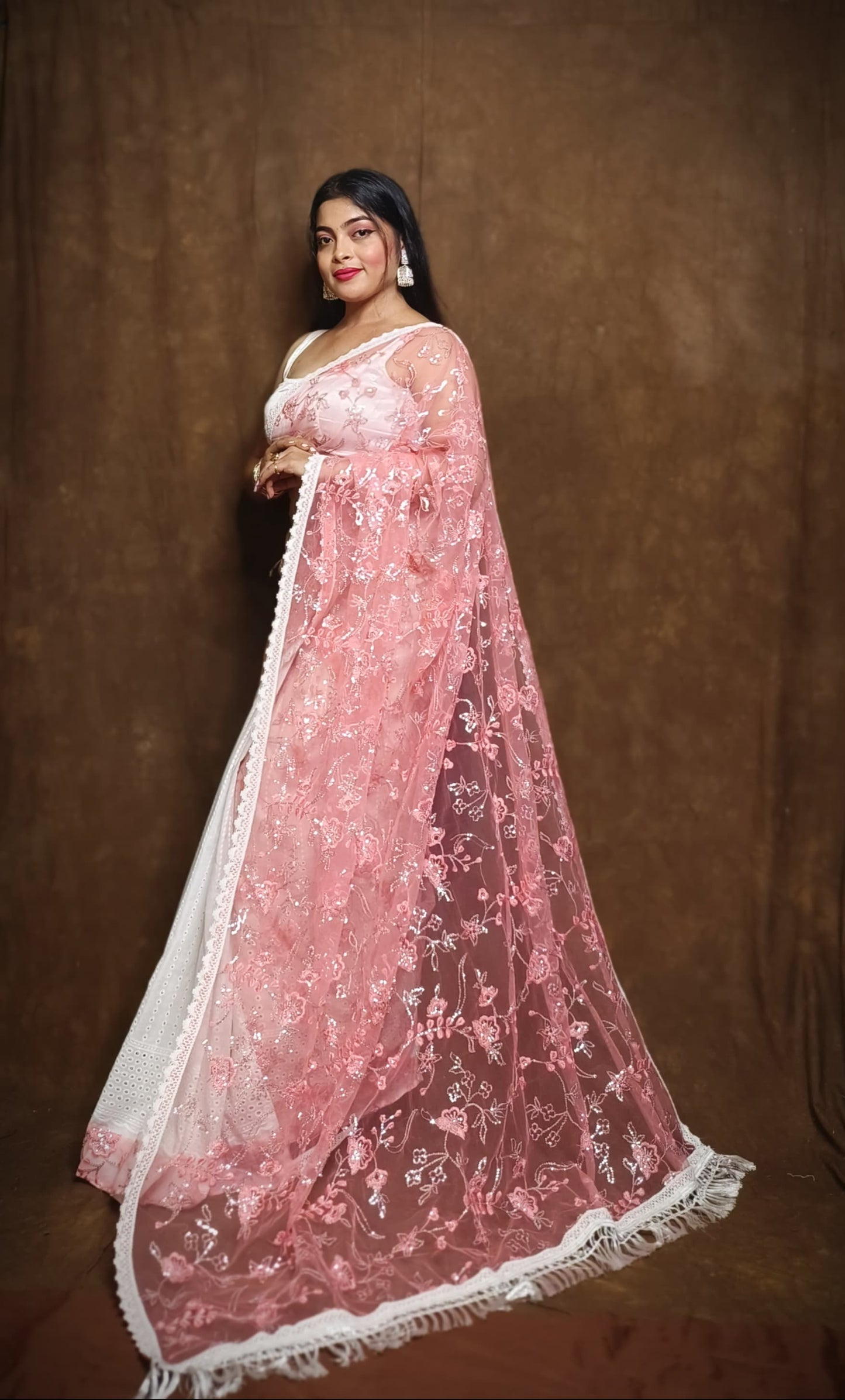 BALIKA TEXTILE Exclusive Half & Half Net Organza Hakoba Saree | Premium Cotton & Organza Fabric | No Blouse