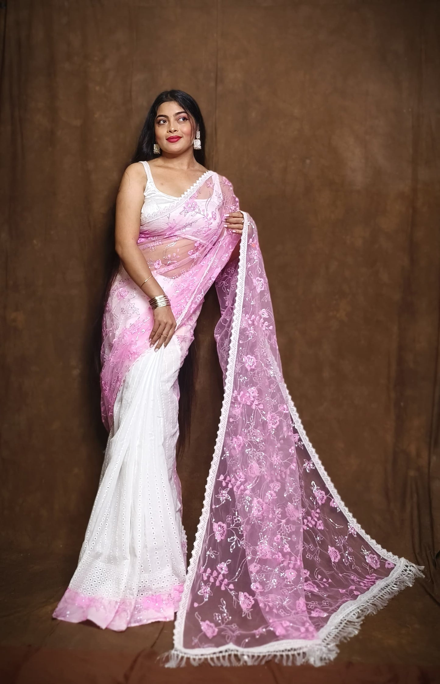 BALIKA TEXTILE Exclusive Half & Half Net Organza Hakoba Saree | Premium Cotton & Organza Fabric | No Blouse