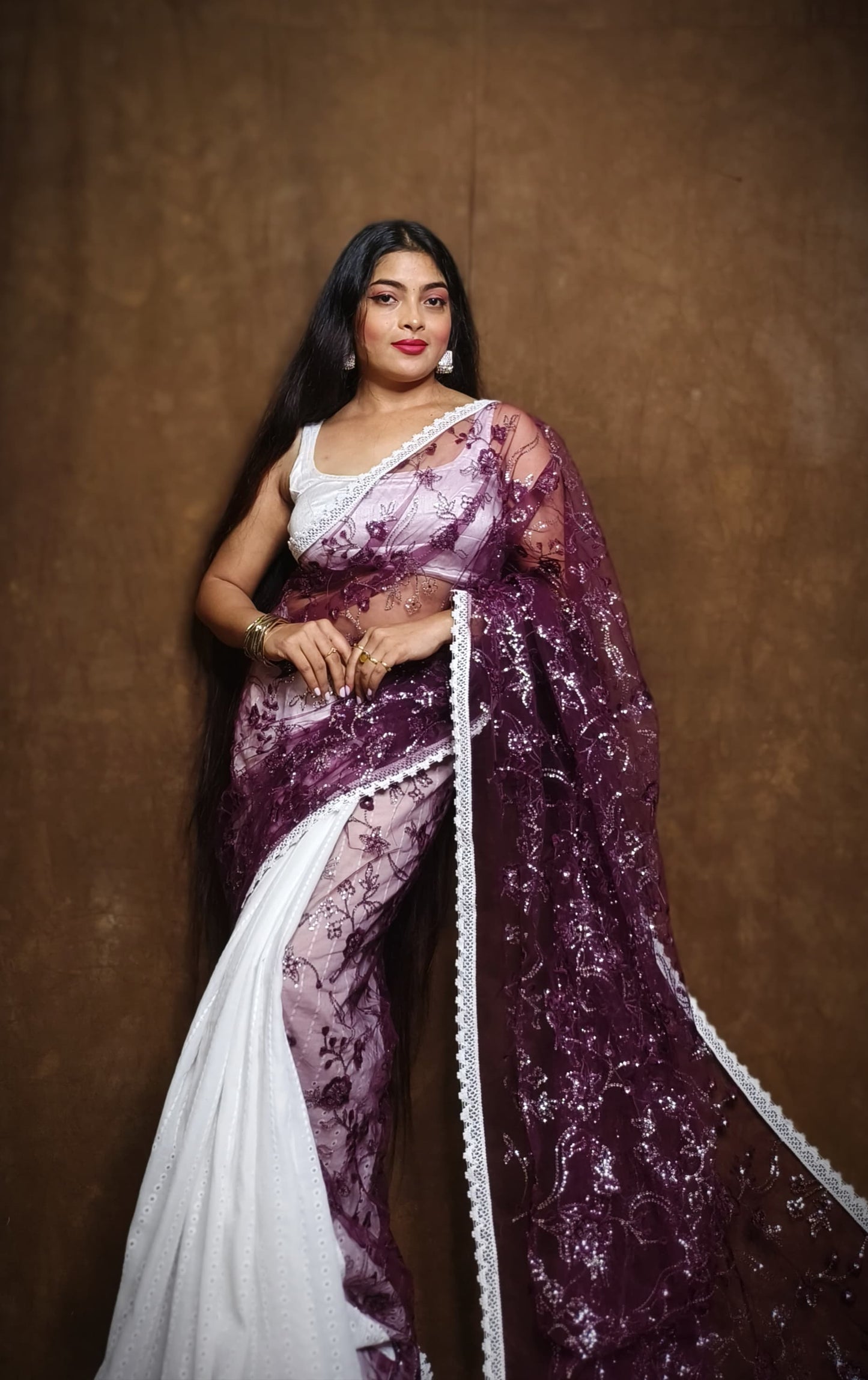 BALIKA TEXTILE Exclusive Half & Half Net Organza Hakoba Saree | Premium Cotton & Organza Fabric | No Blouse
