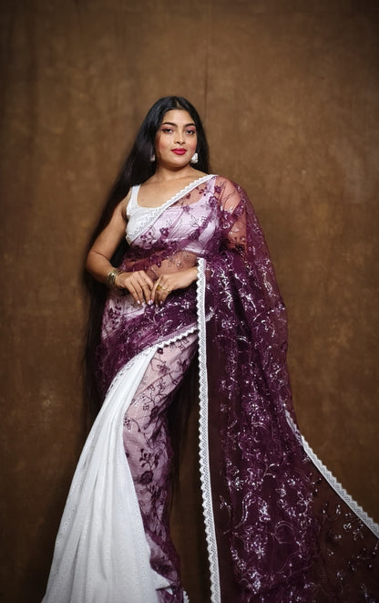 BALIKA TEXTILE Exclusive Half & Half Net Organza Hakoba Saree | Premium Cotton & Organza Fabric | No Blouse