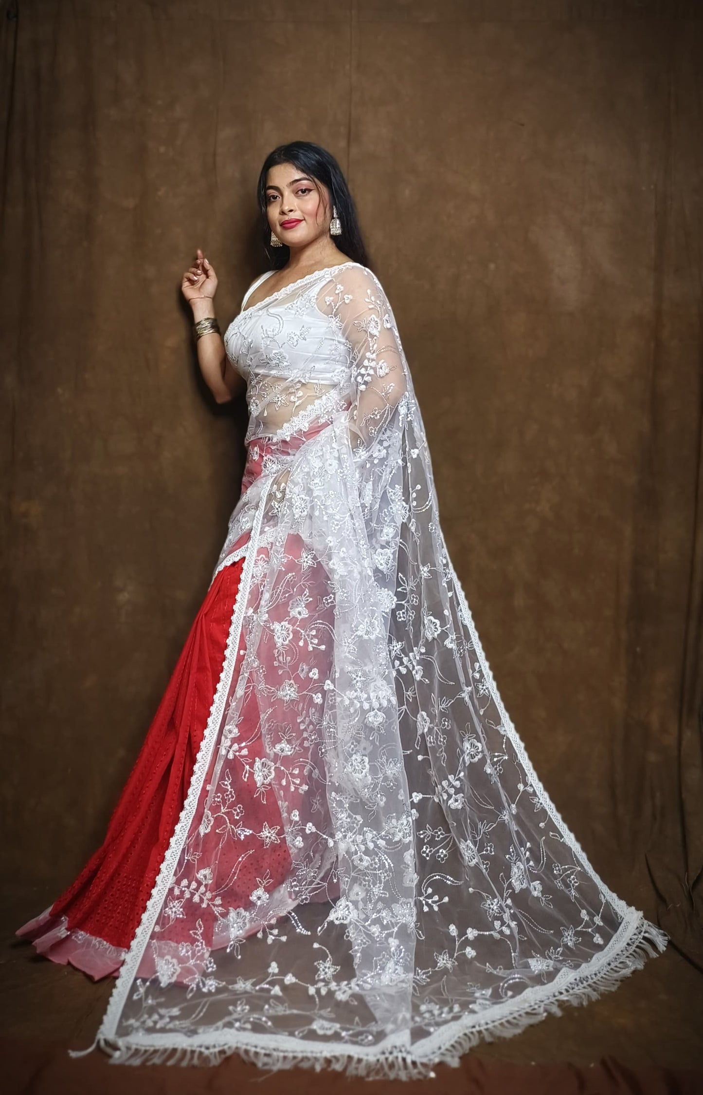 BALIKA TEXTILE Exclusive Half & Half Net Organza Hakoba Saree | Premium Cotton & Organza Fabric | No Blouse