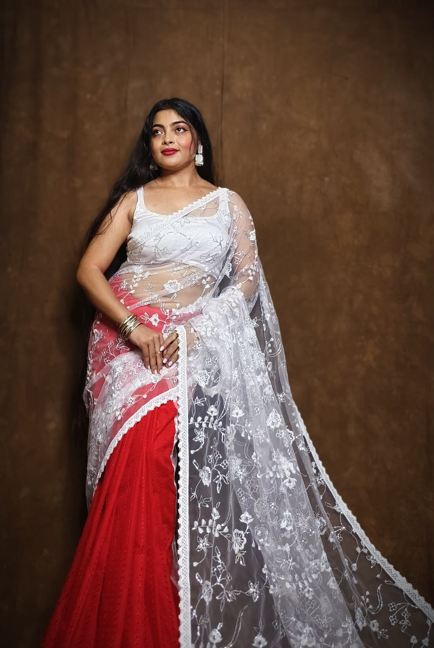 BALIKA TEXTILE Exclusive Half & Half Net Organza Hakoba Saree | Premium Cotton & Organza Fabric | No Blouse