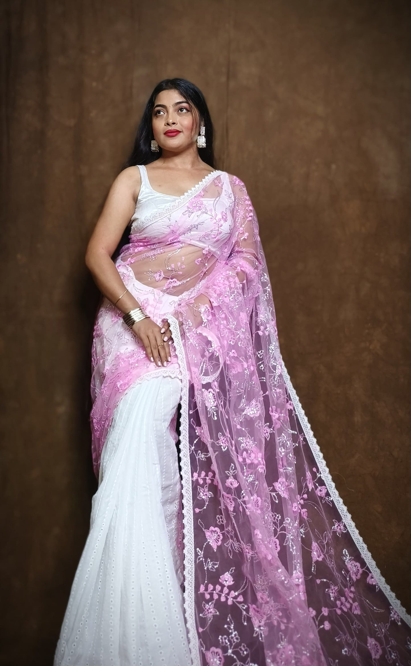 BALIKA TEXTILE Exclusive Half & Half Net Organza Hakoba Saree | Premium Cotton & Organza Fabric | No Blouse