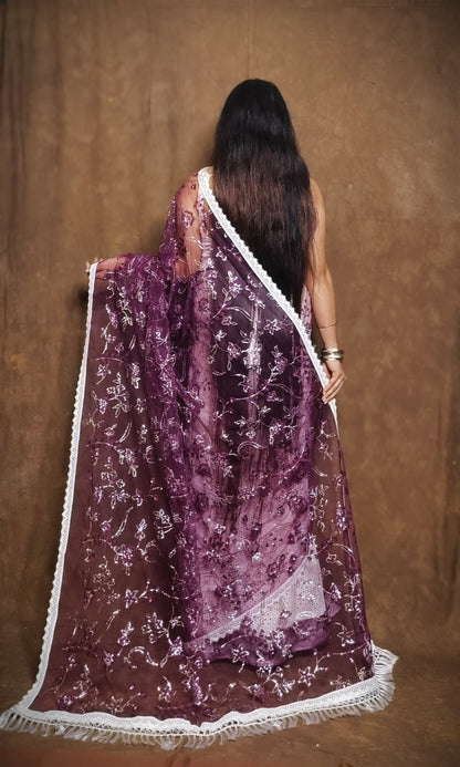 BALIKA TEXTILE Exclusive Half & Half Net Organza Hakoba Saree | Premium Cotton & Organza Fabric | No Blouse