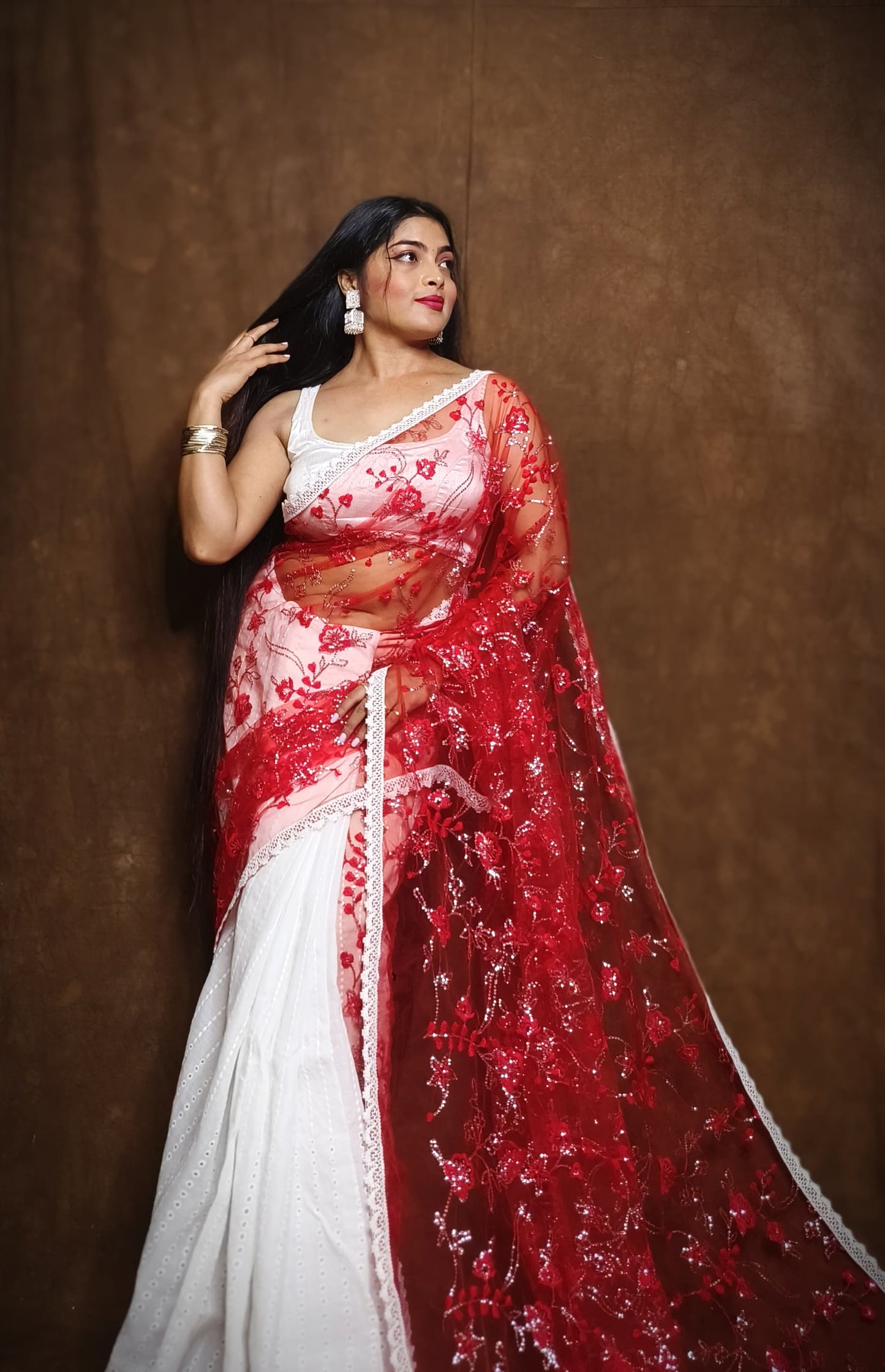 BALIKA TEXTILE Exclusive Half & Half Net Organza Hakoba Saree | Premium Cotton & Organza Fabric | No Blouse