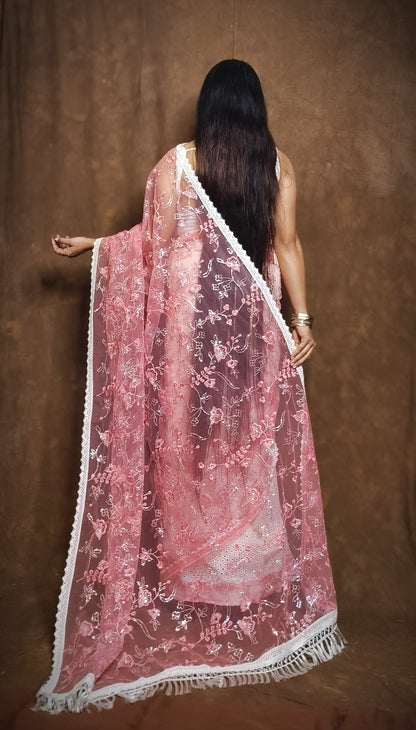 BALIKA TEXTILE Exclusive Half & Half Net Organza Hakoba Saree | Premium Cotton & Organza Fabric | No Blouse