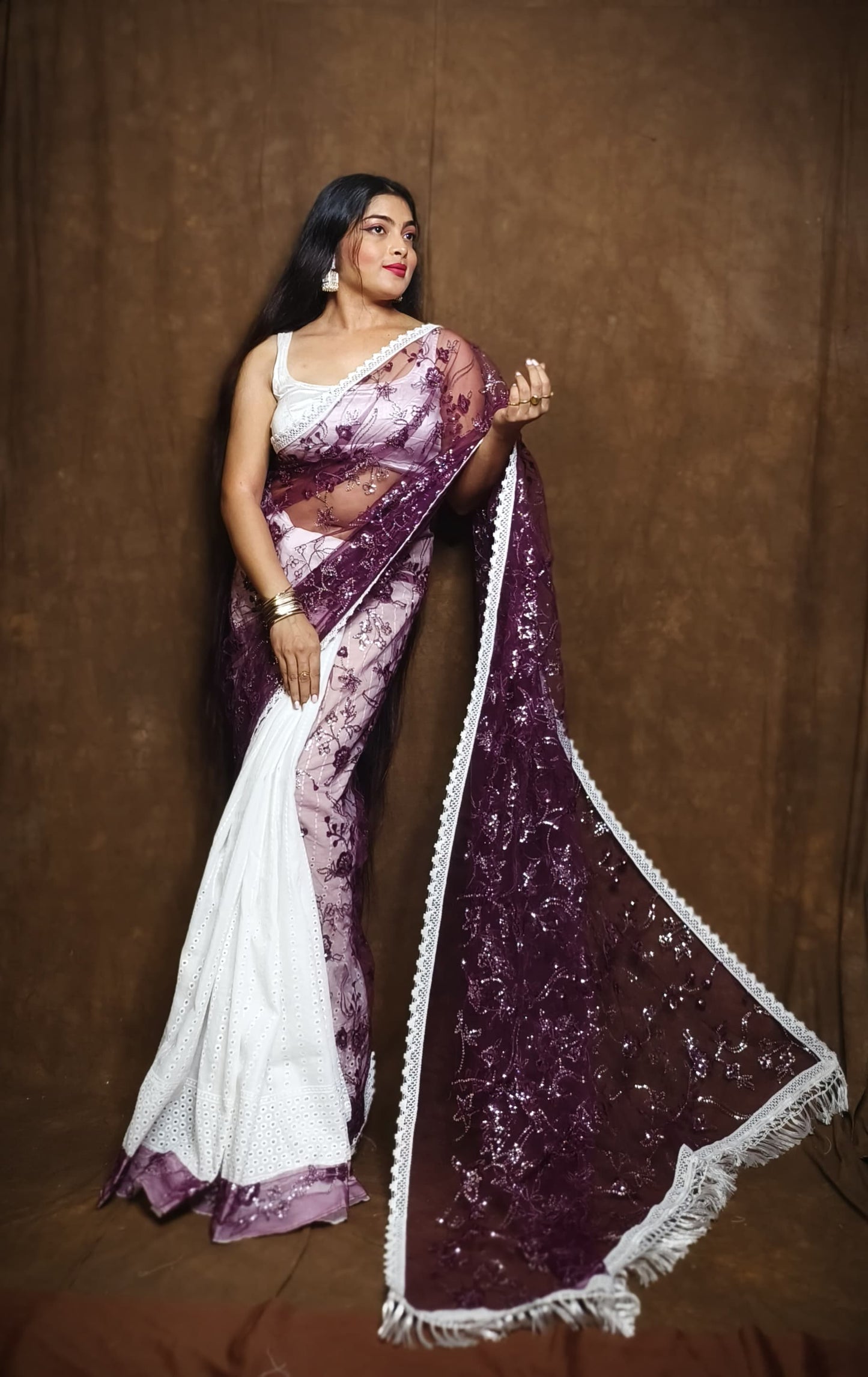 BALIKA TEXTILE Exclusive Half & Half Net Organza Hakoba Saree | Premium Cotton & Organza Fabric | No Blouse