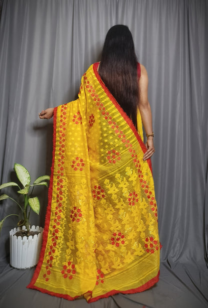 Exclusive Premium Quality Self Dhakai Jamdani with Embroidery Work Design Saree