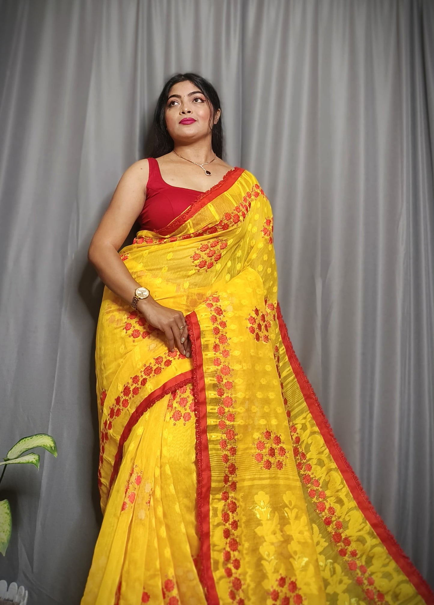Exclusive Premium Quality Self Dhakai Jamdani with Embroidery Work Design Saree