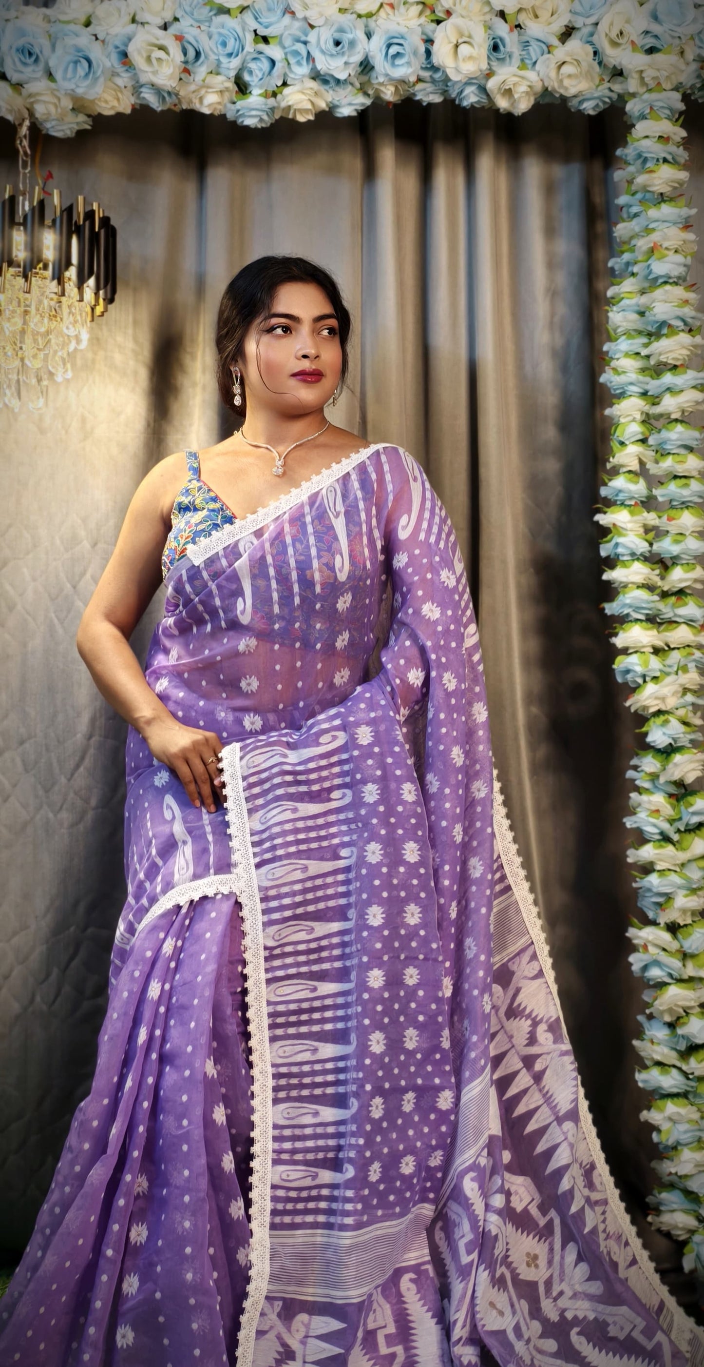 New & Exclusive Korat Dhakai Jamdani Saree – White with Lace Border | Cotton Silk | 5.5m | No Blouse