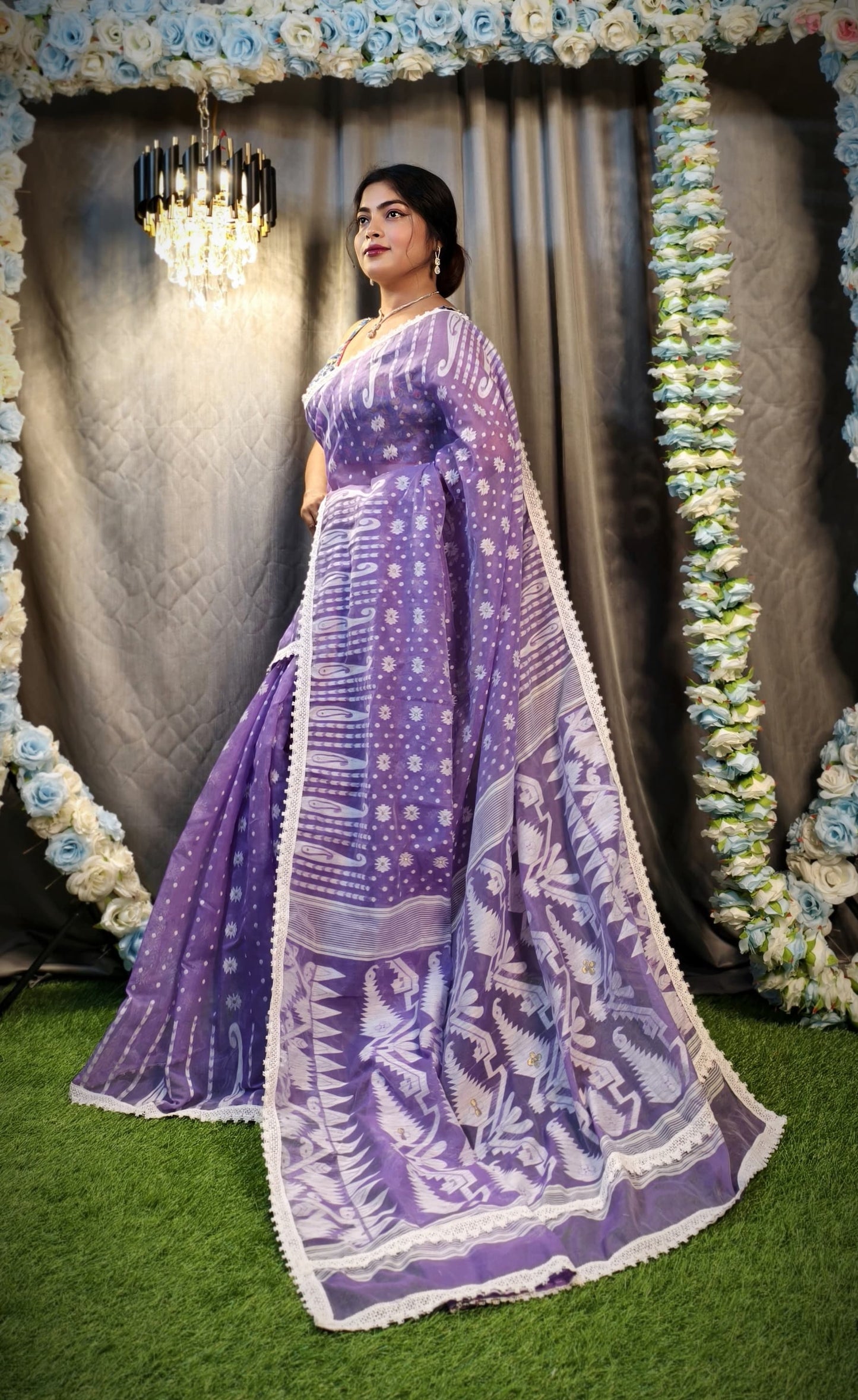 New & Exclusive Korat Dhakai Jamdani Saree – White with Lace Border | Cotton Silk | 5.5m | No Blouse