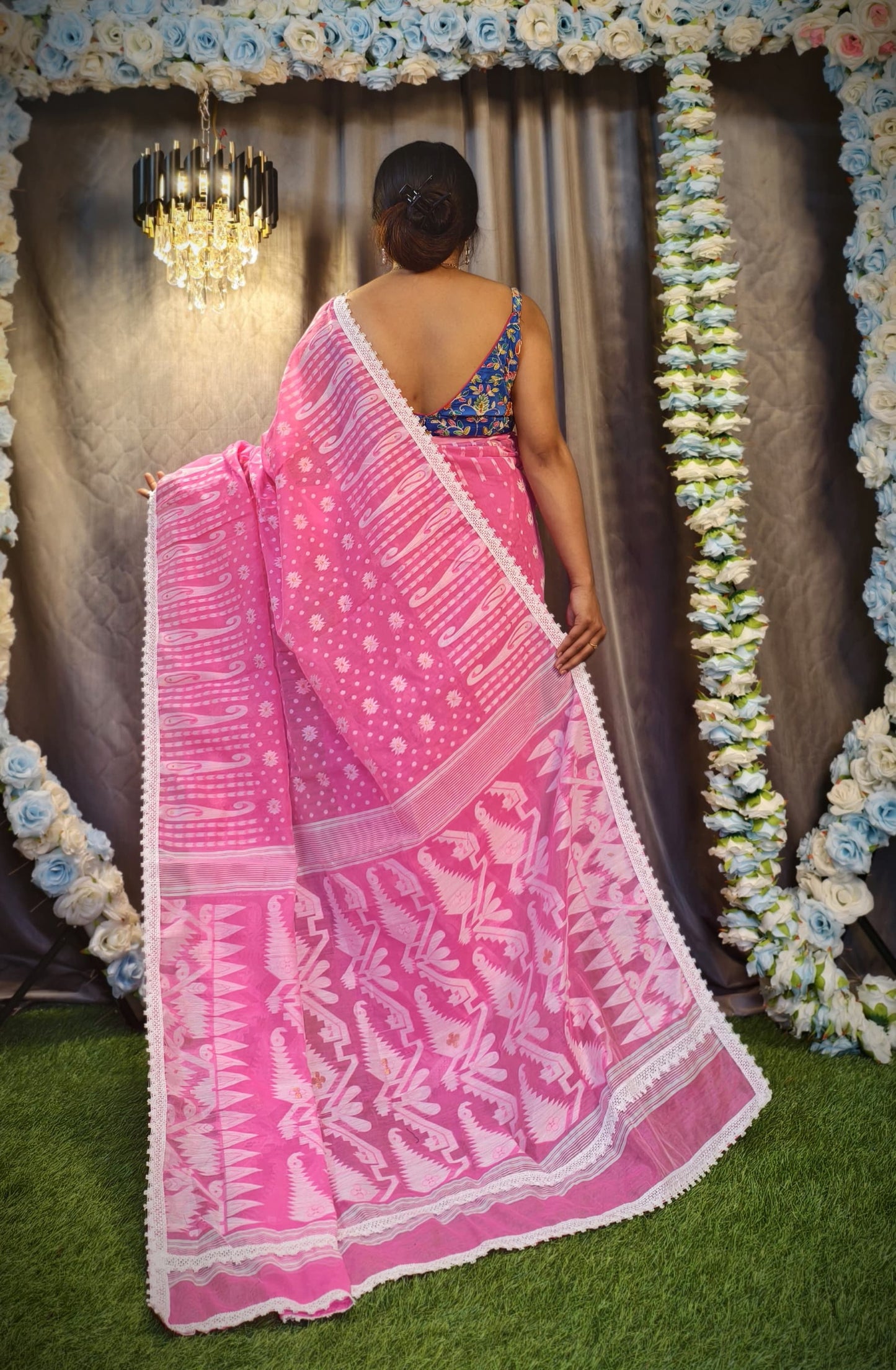 New & Exclusive Korat Dhakai Jamdani Saree – White with Lace Border | Cotton Silk | 5.5m | No Blouse