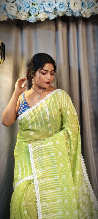 New & Exclusive Korat Dhakai Jamdani Saree – White with Lace Border | Cotton Silk | 5.5m | No Blouse