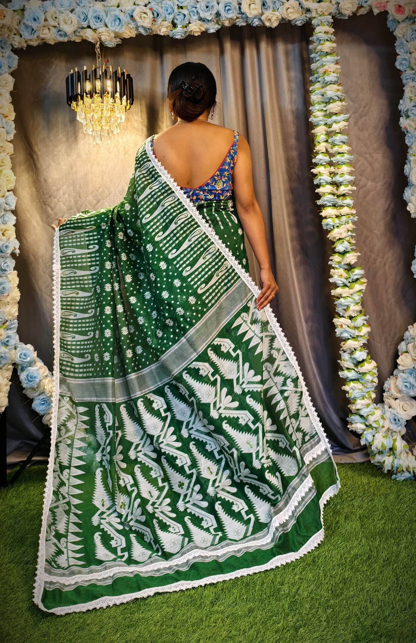 New & Exclusive Korat Dhakai Jamdani Saree – White with Lace Border | Cotton Silk | 5.5m | No Blouse