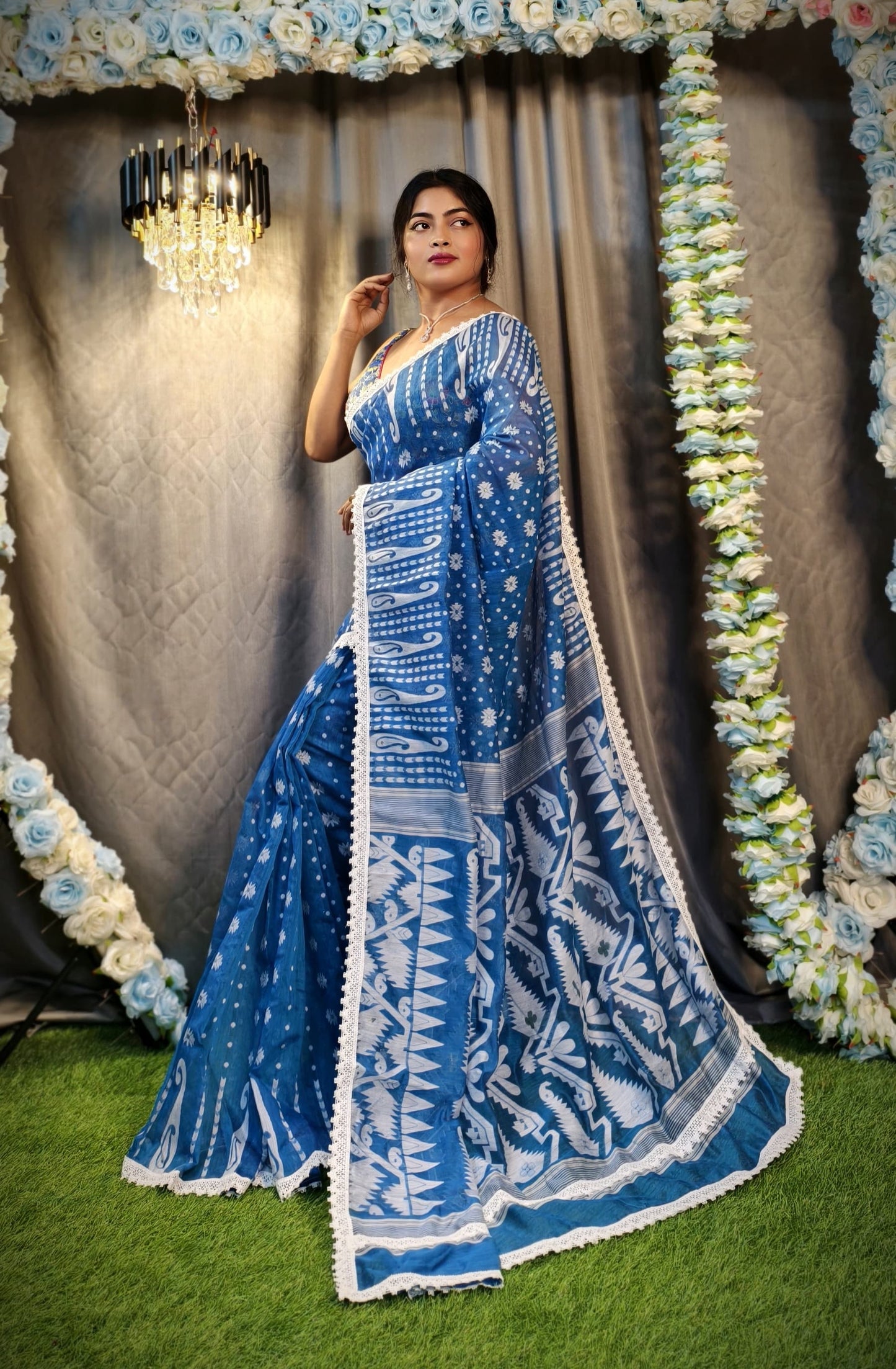 New & Exclusive Korat Dhakai Jamdani Saree – White with Lace Border | Cotton Silk | 5.5m | No Blouse