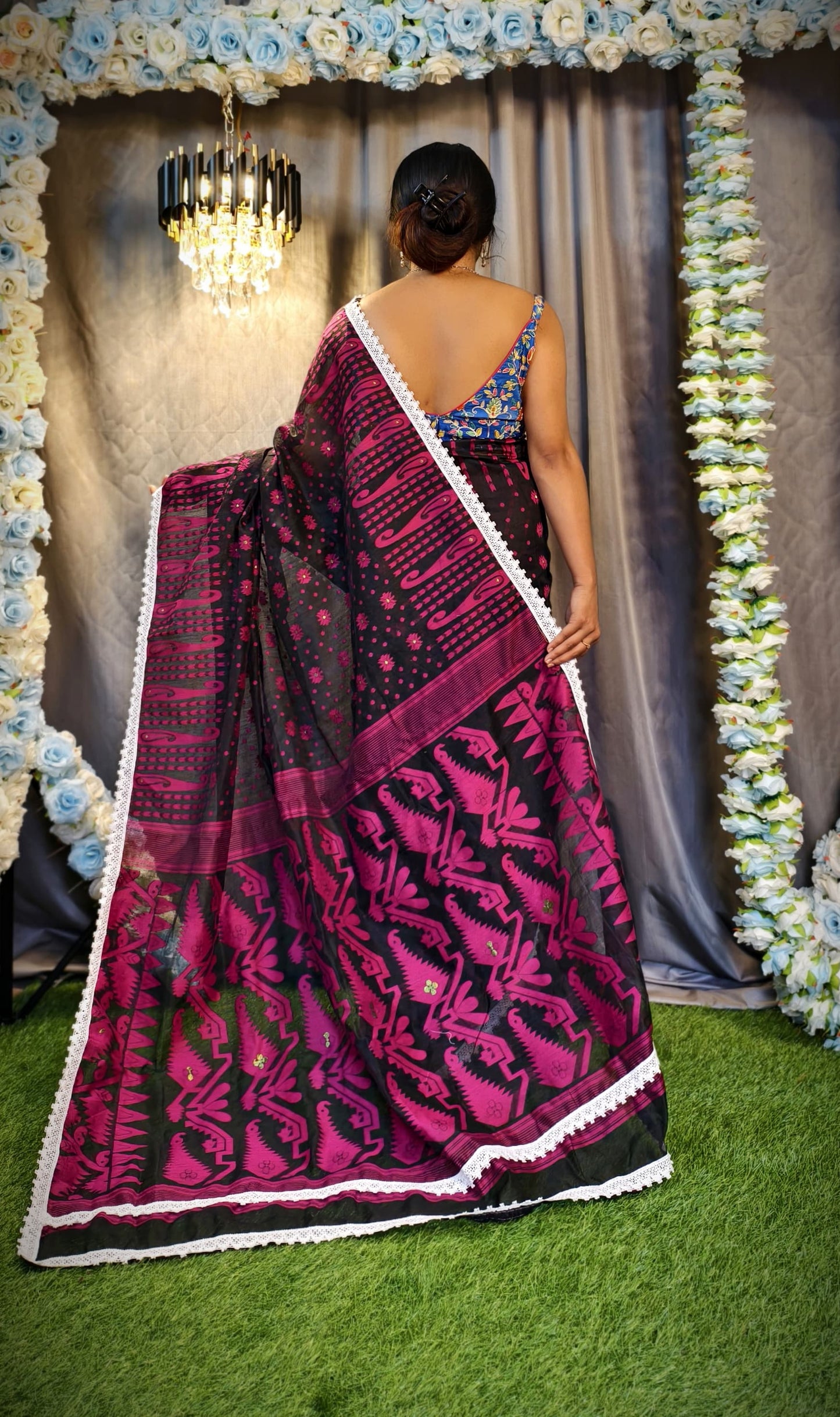 New & Exclusive Korat Dhakai Jamdani Saree – White with Lace Border | Cotton Silk | 5.5m | No Blouse