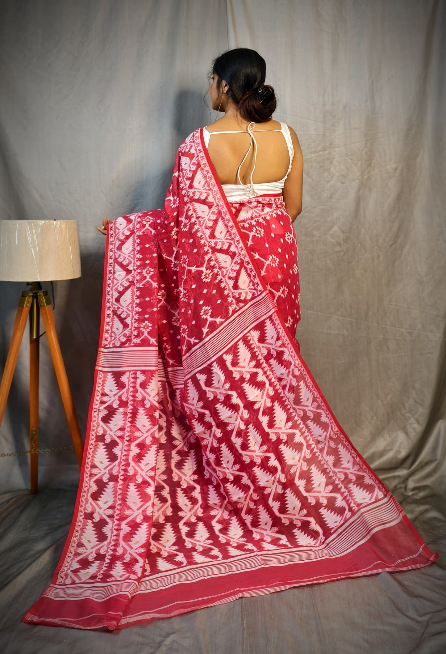 BALIKA TEXTILE Exclusive Korat Dhakai Jamdani Saree – Traditional Cotton Silk Weave – 5.5 M – No Blouse (Pink)