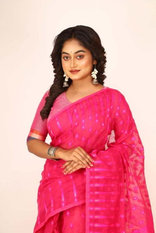 BALIKA TEXTILE New & Exclusive Dhakai Jamdani Saree – 5.5m | Cotton Blend | No Blouse | Traditional Bengali Weave