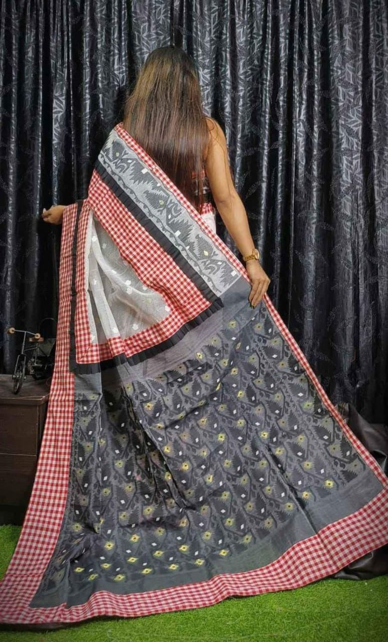 Prodip Jamdani Hand-Stitched Gamcha Work ( Black )