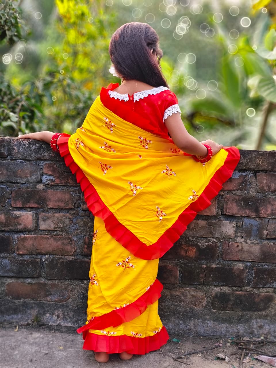 Rayon Cotton Embroidered Kids Saree | Festive Wear Saree for Girls (3–5 Years) | Lightweight & Comfortable | No Blouse Piece