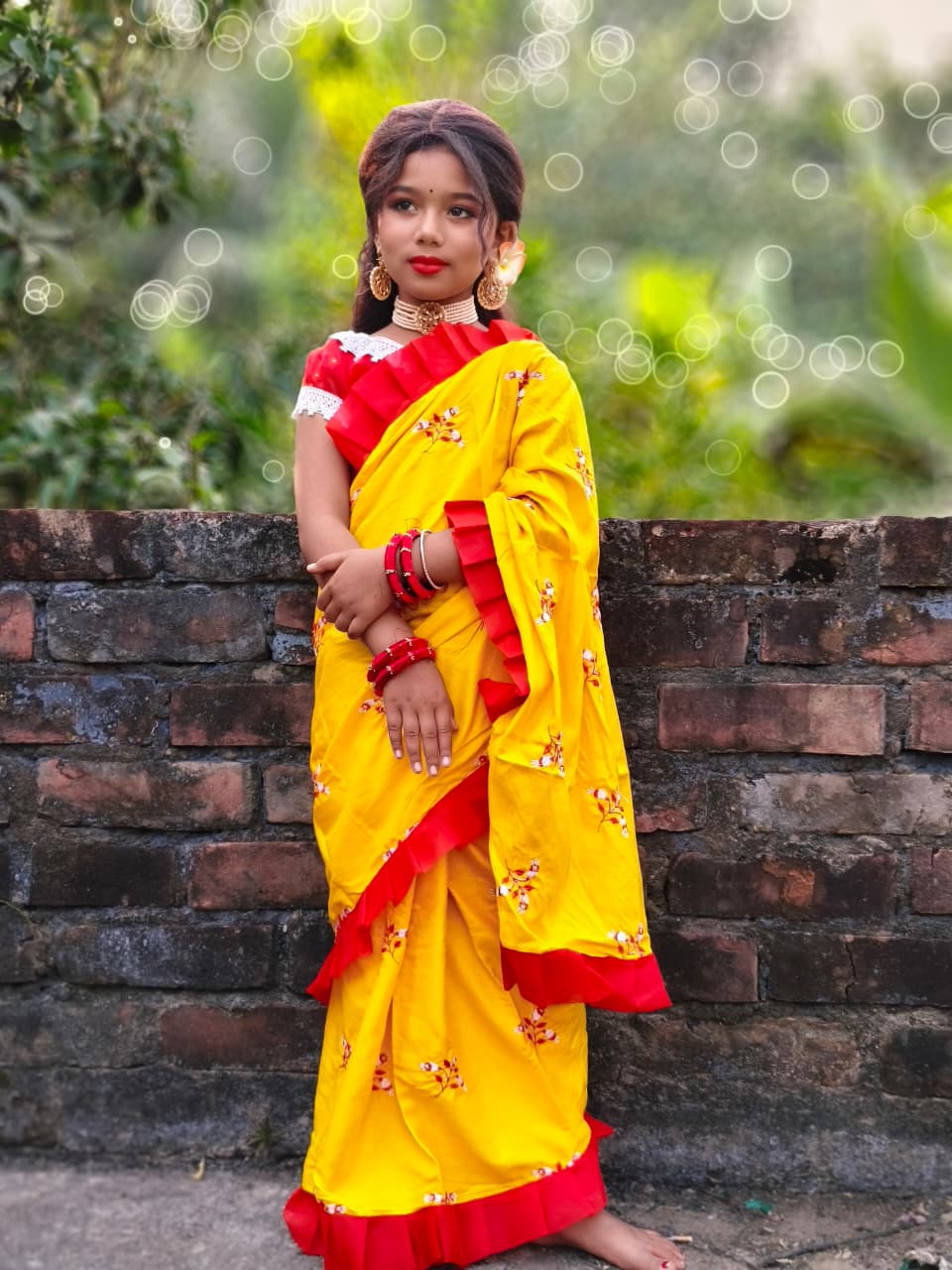 Rayon Cotton Embroidered Kids Saree | Festive Wear Saree for Girls (3–5 Years) | Lightweight & Comfortable | No Blouse Piece