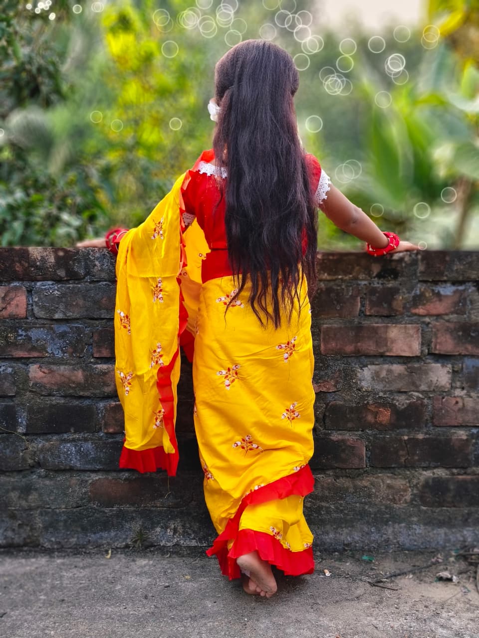 Rayon Cotton Embroidered Kids Saree | Festive Wear Saree for Girls (3–5 Years) | Lightweight & Comfortable | No Blouse Piece