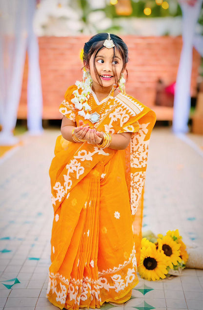 Embroidered Kids Saree with Blouse Set | Traditional Festive Wear for Girls (3–5 Years) | Soft & Comfortable Fabric | Ready-to-Wear Ethnic Set