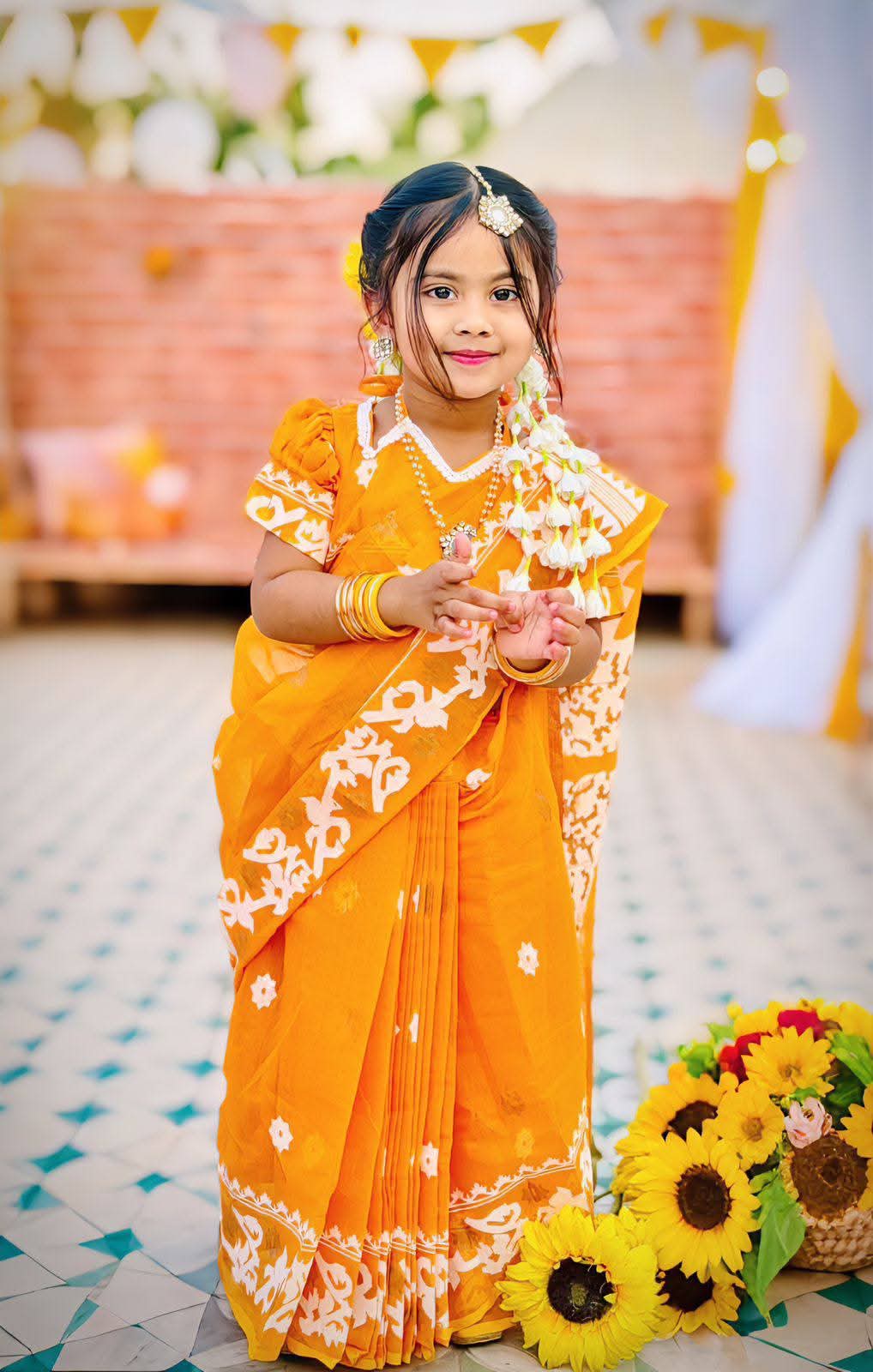 Embroidered Kids Saree with Blouse Set | Traditional Festive Wear for Girls (3–5 Years) | Soft & Comfortable Fabric | Ready-to-Wear Ethnic Set