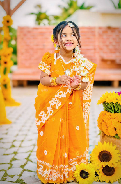 Embroidered Kids Saree with Blouse Set | Traditional Festive Wear for Girls (3–5 Years) | Soft & Comfortable Fabric | Ready-to-Wear Ethnic Set