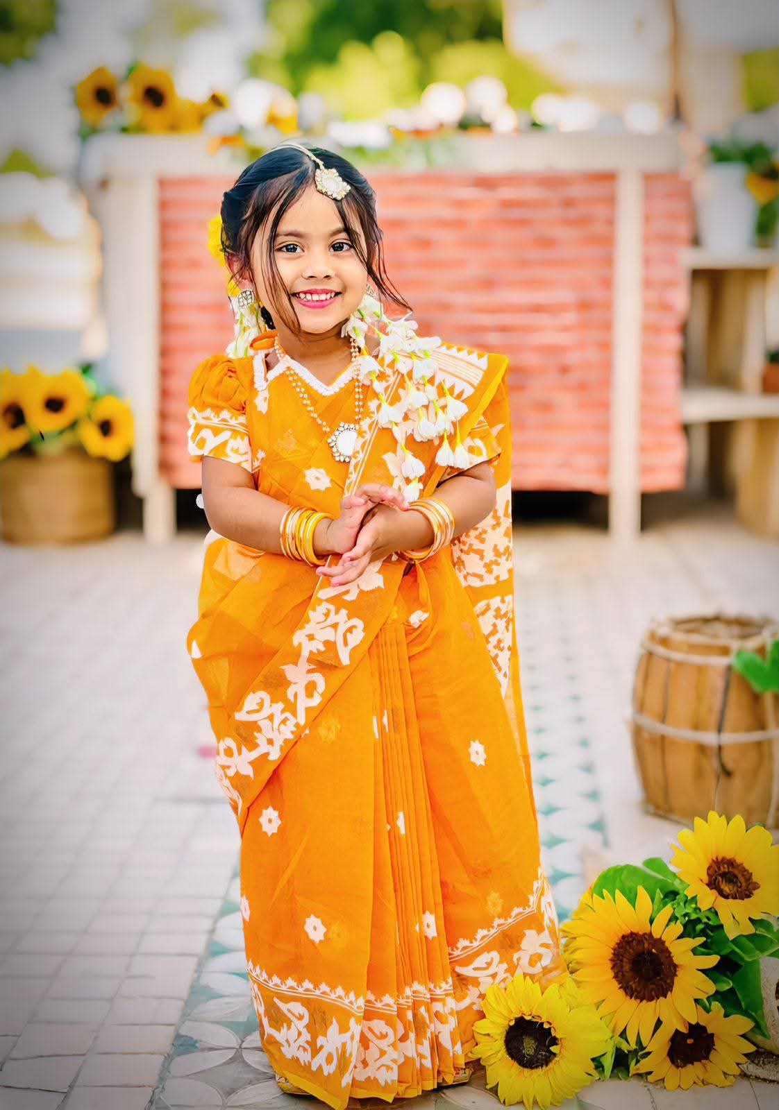 Embroidered Kids Saree with Blouse Set | Traditional Festive Wear for Girls (3–5 Years) | Soft & Comfortable Fabric | Ready-to-Wear Ethnic Set