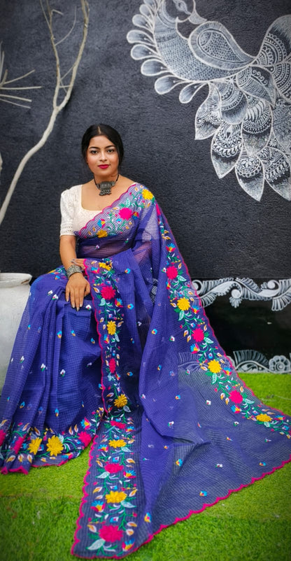 BALIKA TEXTILE Pure Kota Embroidery Saree for Women | Multicolor Floral Thread Work Designer Saree | Lightweight Festive & Party Wear | Without Blouse