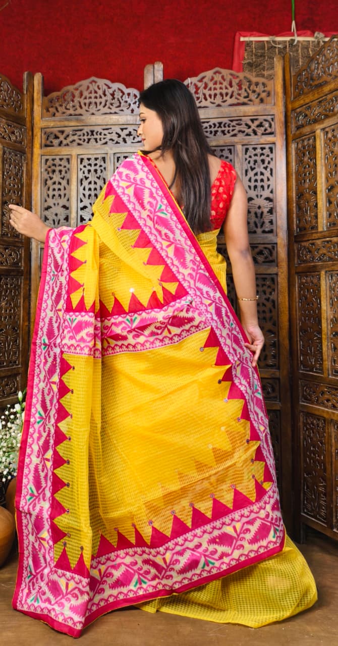 Kota Jamdani Saree with Cut Work & Applique Border | Traditional Red White Handcrafted Saree | Festive & Ethnic Wear | Without Blouse