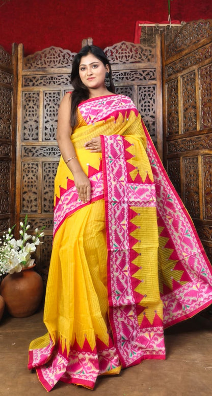 Kota Jamdani Saree with Cut Work & Applique Border | Traditional Red White Handcrafted Saree | Festive & Ethnic Wear | Without Blouse